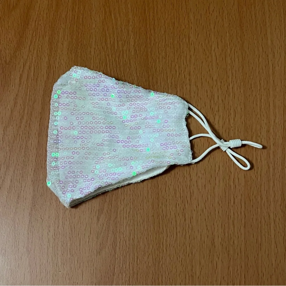 White Sequin Face Mask with Adjustable Straps